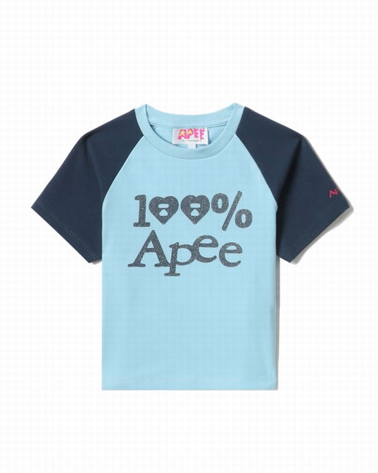 Camiseta Bape Estampados crop raglan Mujer Azules Claro | 589103-RQX