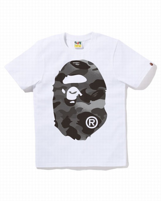 Camiseta Bape Grid Camo Big Ape Head Mujer Blancos | 207918-VFN