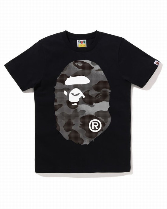 Camiseta Bape Grid Camo Big Ape Head Mujer Negros | 245987-UCT