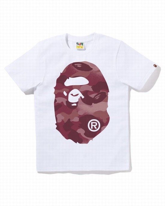 Camiseta Bape Grid Camo Big Ape Head Mujer Blancos | 739514-HEG