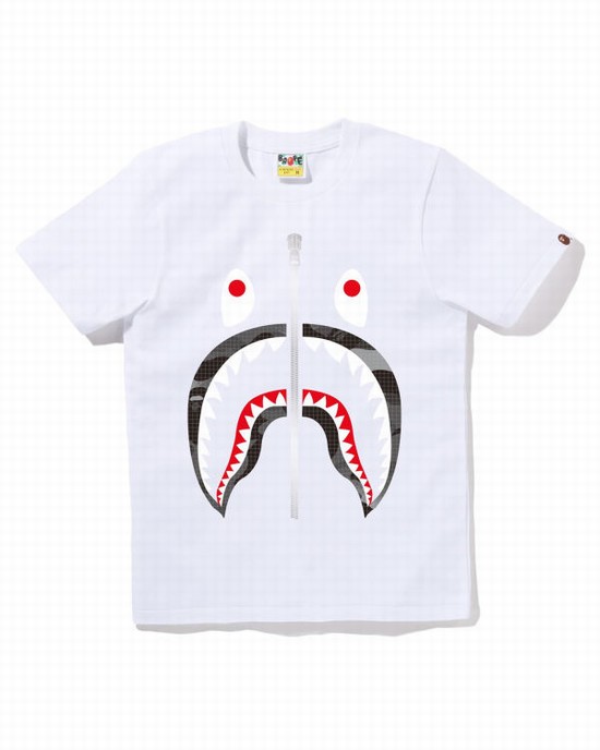 Camiseta Bape Grid Camo Shark Mujer Blancos | 947620-TRG