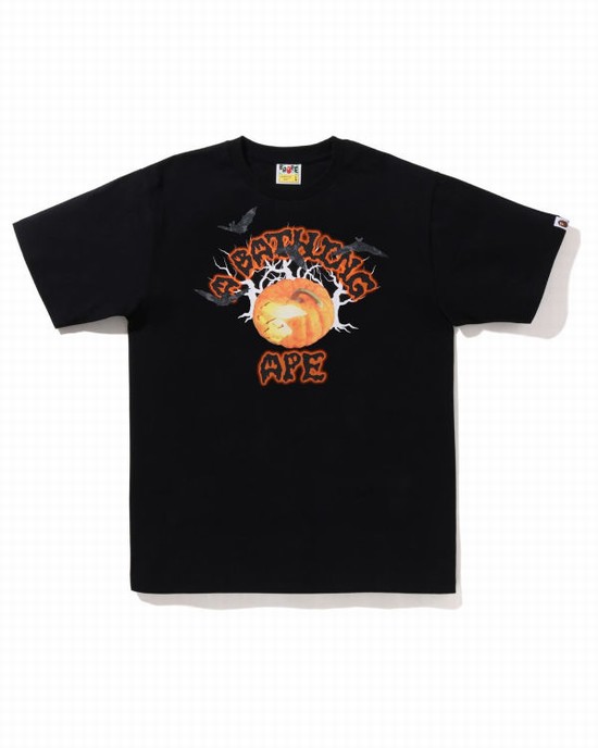 Camiseta Bape Halloween Jack O' Lantern College Hombre Negros | 536097-PIZ