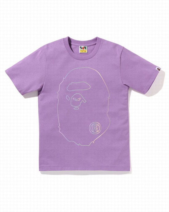 Camiseta Bape Hologram Big Ape Head Mujer Morados | 307926-AWC