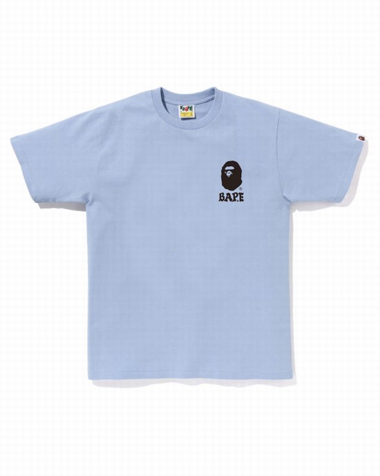 Camiseta Bape Japan Culture Lettered Hombre Azules | 581904-ZCV