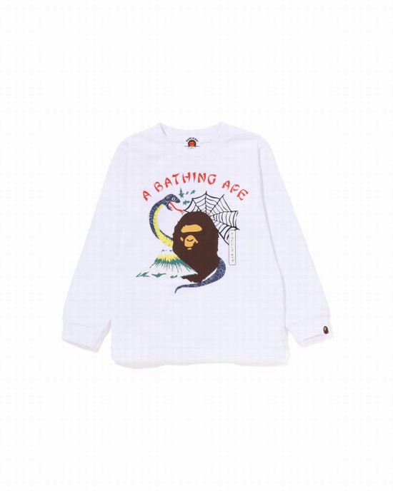 Camiseta Bape Japan Culture Souvenir L/S Niños Blancos | 650714-PEW