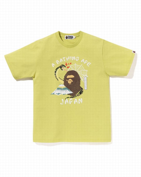 Camiseta Bape Japanese Culture Hombre Amarillos | 461785-YDT