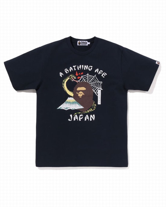 Camiseta Bape Japanese Culture Hombre Azul Marino Azules | 670892-RCM