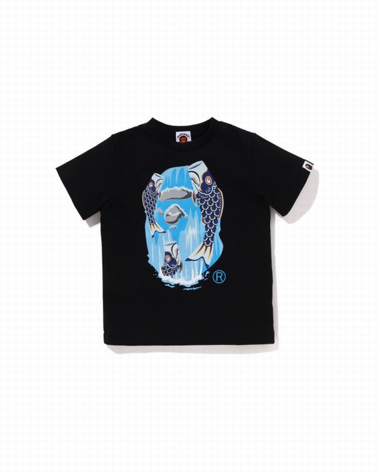 Camiseta Bape Koinobori Waterfall Ape Head Niños Negros | 830749-QOM