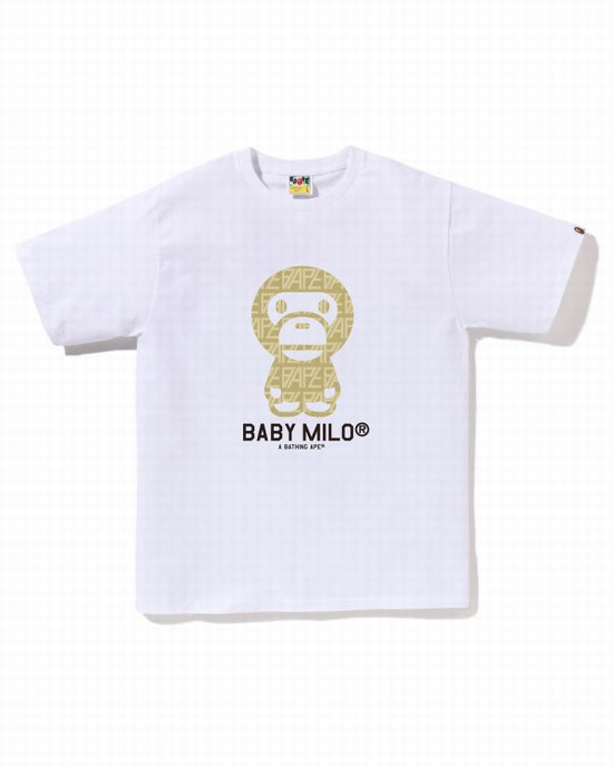 Camiseta Bape Logo Monogram Milo Hombre Blancos | 021456-MZE