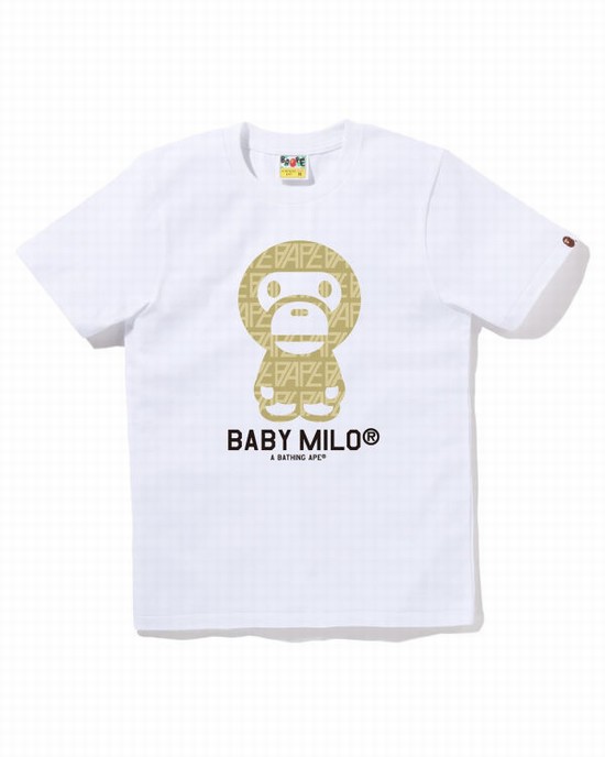 Camiseta Bape Logo Monogram Milo Mujer Blancos | 028913-MPU