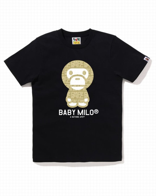 Camiseta Bape Logo Monogram Milo Mujer Negros | 068745-UPF