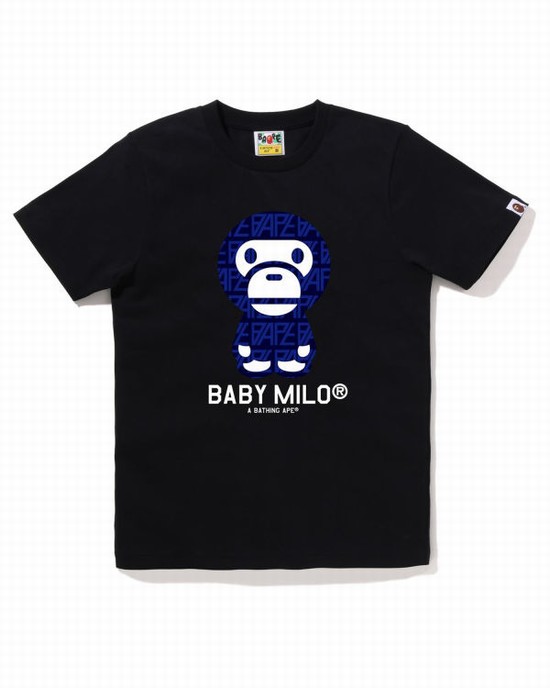 Camiseta Bape Logo Monogram Milo Mujer Negros | 189650-IQE