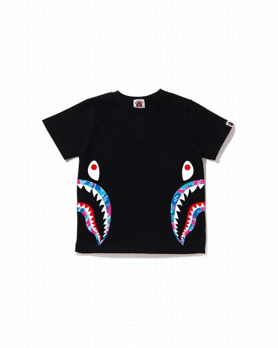 Camiseta Bape Marble Camo Side Shark Niños Negros | 021643-LBC