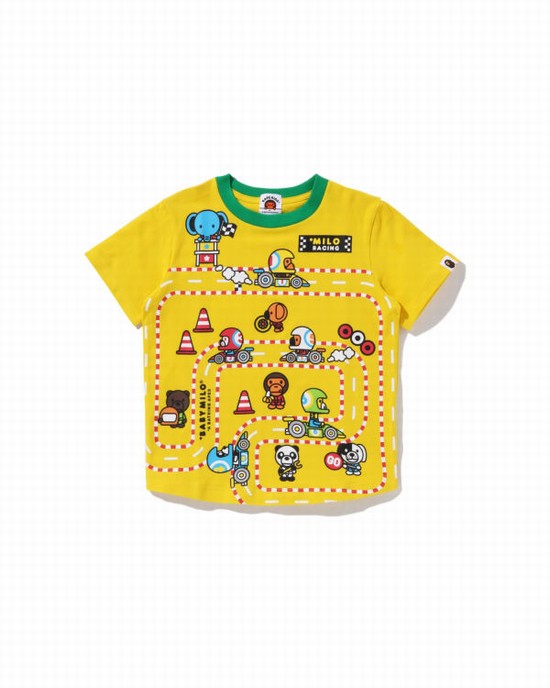 Camiseta Bape Milo Carreras Big Panel Niños Amarillos | 159387-BHU