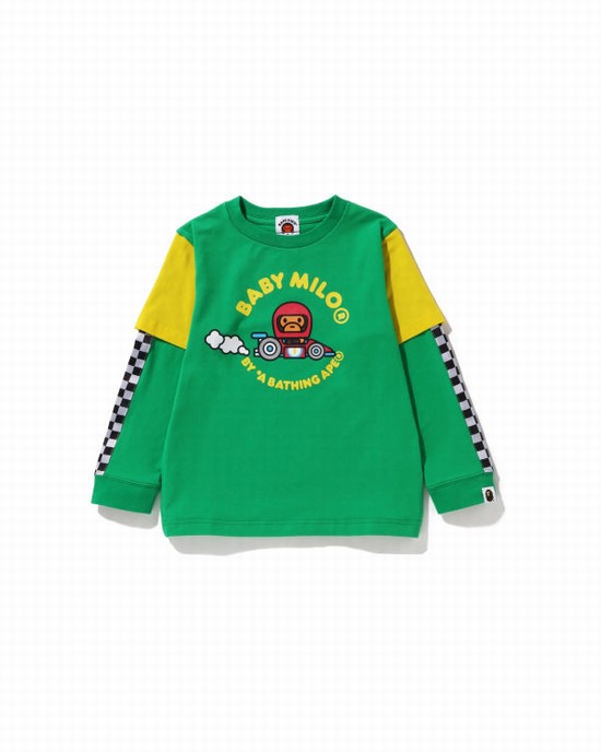 Camiseta Bape Milo Carreras Layered Niños Azules Verdes | 102964-CRT