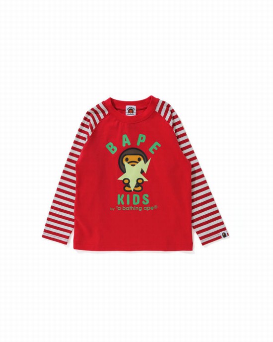 Camiseta Bape Milo Glow In The Dark STA L/S Niños Rojos Claro | 840197-IFA