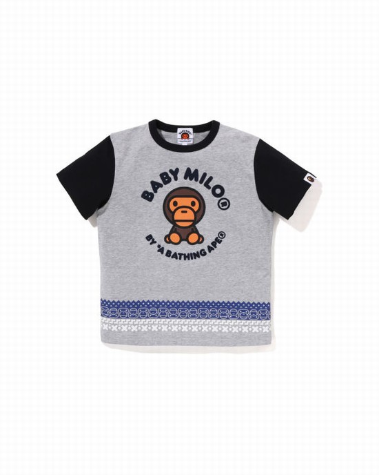 Camiseta Bape Milo Nordic Print Niños Grises | 091524-NTV