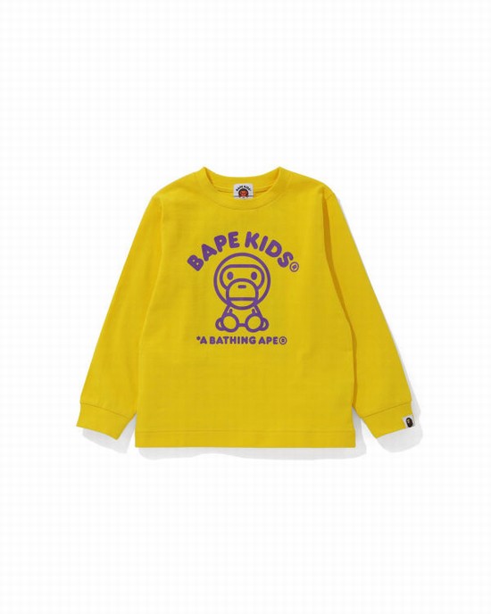 Camiseta Bape Milo Rug L/S Niños Amarillos | 140896-AIF