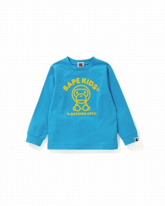 Camiseta Bape Milo Rug L/S Niños Azules | 567192-BWK