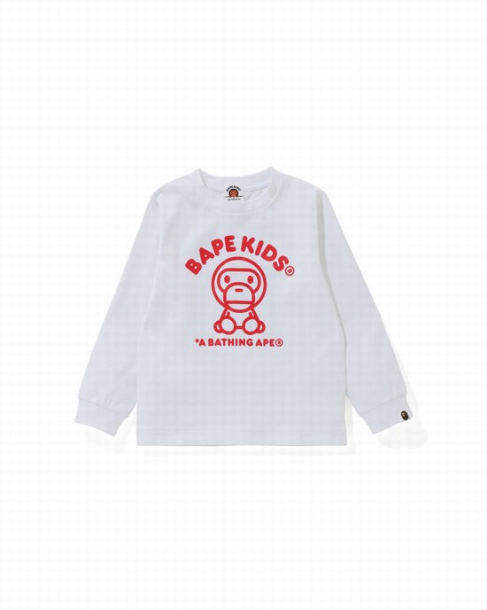 Camiseta Bape Milo Rug L/S Niños Blancos | 897623-PCE