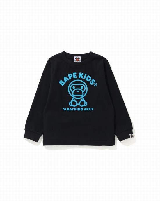 Camiseta Bape Milo Rug L/S Niños Negros | 650371-BGY