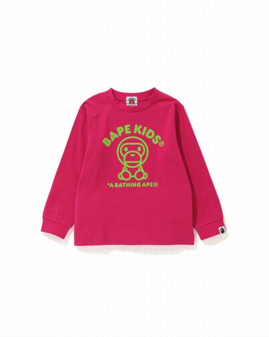 Camiseta Bape Milo Rug L/S Niños Rosas | 197268-HKD