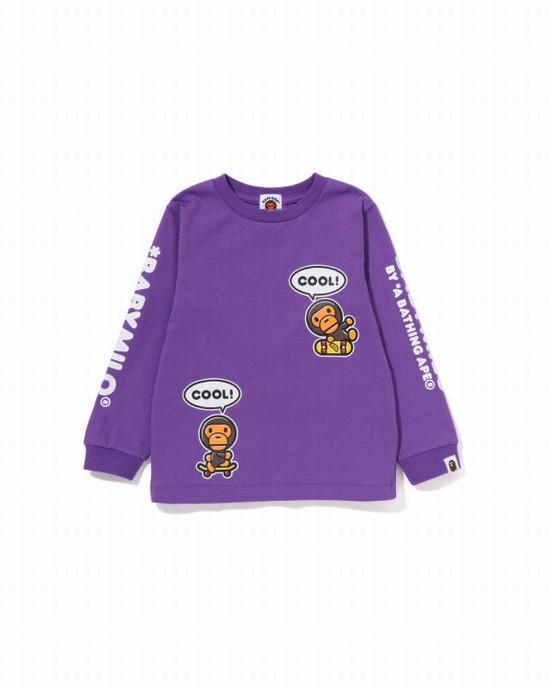 Camiseta Bape Milo Speech Balloon L/S #3 Niños Morados | 354896-EDZ