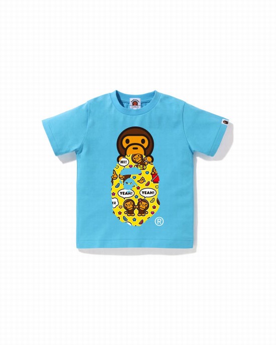 Camiseta Bape Milo Speech Balloon Milo On Ape Head Niños Azules | 085417-CSW