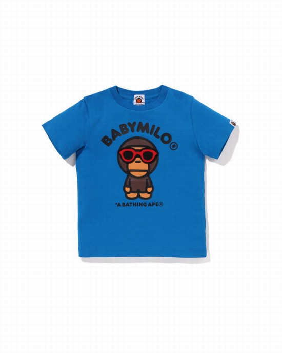 Camiseta Bape Milo Sunglass Patched Niños Azul Rey Azules | 194567-IJM