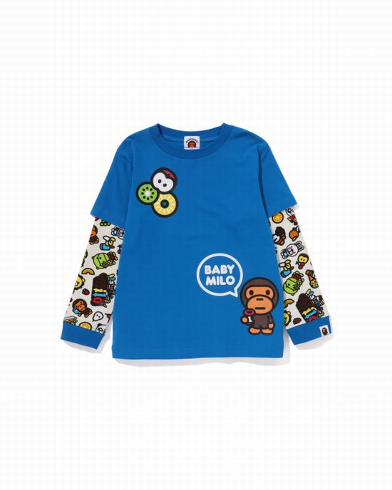 Camiseta Bape Milo mixed fruit layered sleeves Niños Azules | 610839-LDY