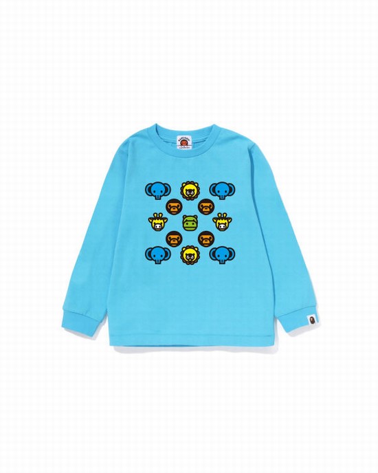 Camiseta Bape Milogram L/S Niños Azules | 093145-CGK