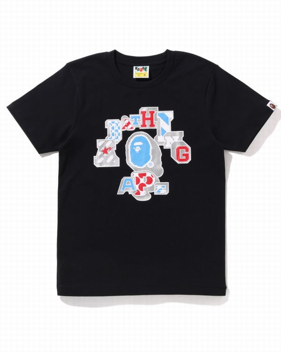 Camiseta Bape Mix Patched College Mujer Negros | 632480-NVF