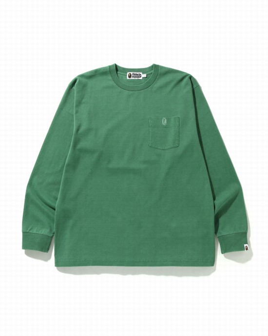 Camiseta Bape Overdye One Point Pocket Relaxed Fit L/S Hombre Verdes Claro | 187349-IEN