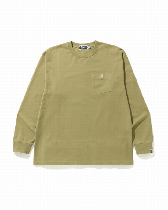 Camiseta Bape Overdye One Point Pocket Relaxed Fit L/S Hombre Beige | 967401-XIN