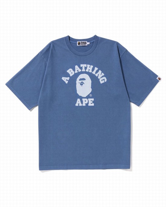 Camiseta Bape Pigment Dyed College Relaxed Fit Hombre Azul Marino Azules | 065942-VCE