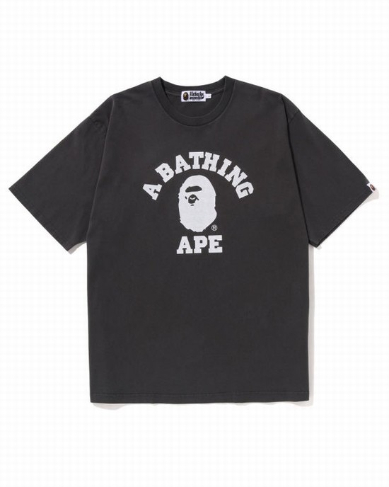 Camiseta Bape Pigment Dyed College Relaxed Fit Hombre Negros | 213784-ZKS