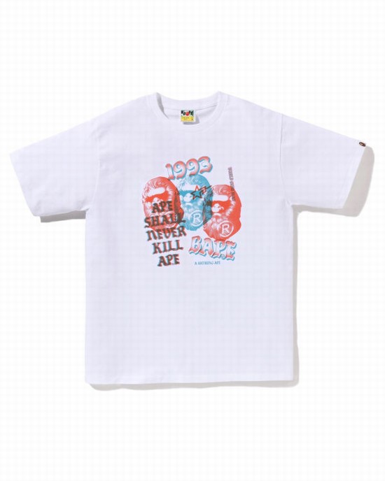 Camiseta Bape Pigment Three Ape Head Hombre Blancos | 540729-NWH