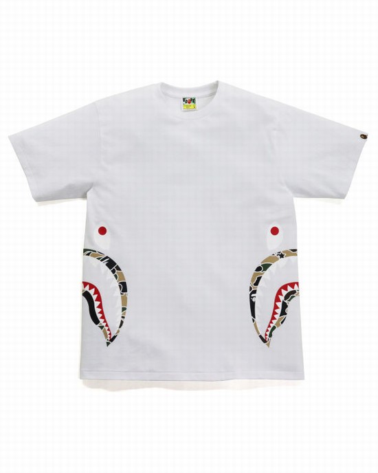 Camiseta Bape STA Camo Side Shark Hombre Blancos | 392601-XOH