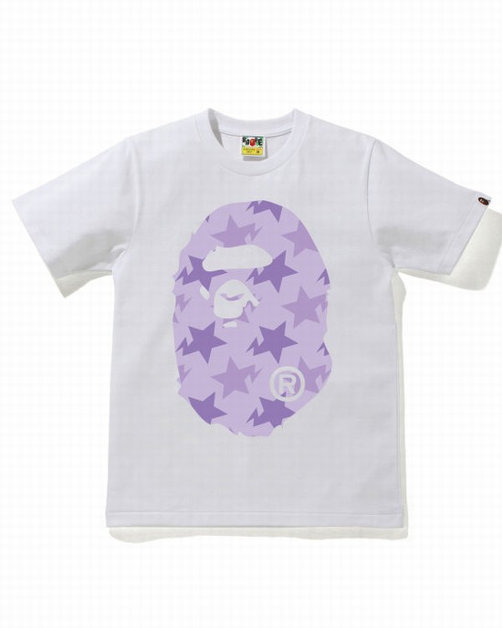 Camiseta Bape STA Pattern Big Ape Head Mujer Blancos | 189045-LVD