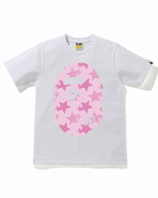 Camiseta Bape STA Pattern Big Ape Head Mujer Blancos | 741209-WUV