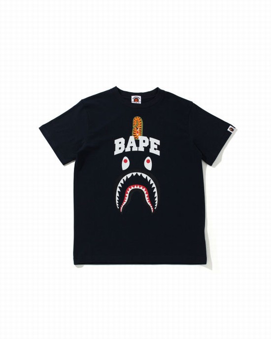 Camiseta Bape Shark Print Niños Azul Marino Azules | 906483-KTS