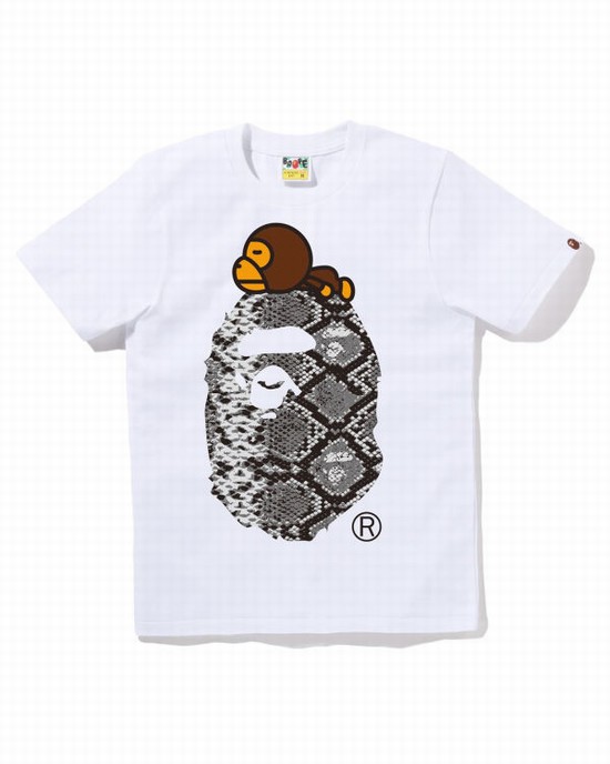 Camiseta Bape Snake Milo On Big Ape Mujer Blancos | 452186-EMQ