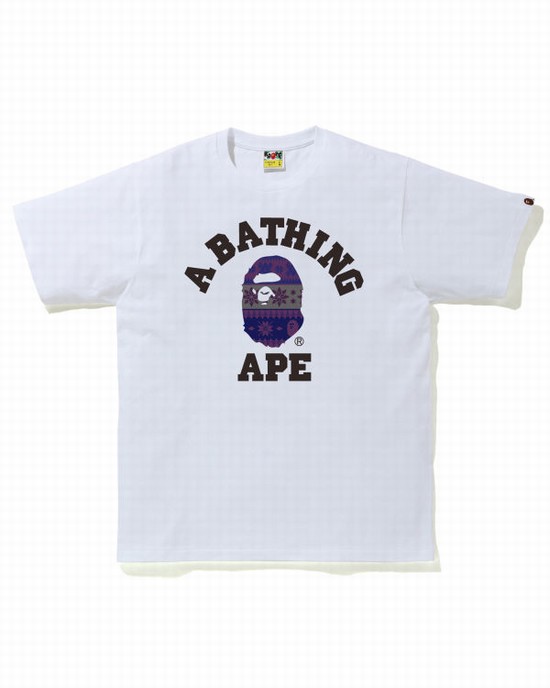 Camiseta Bape Snow Pattern College Hombre Blancos | 759142-ZMN