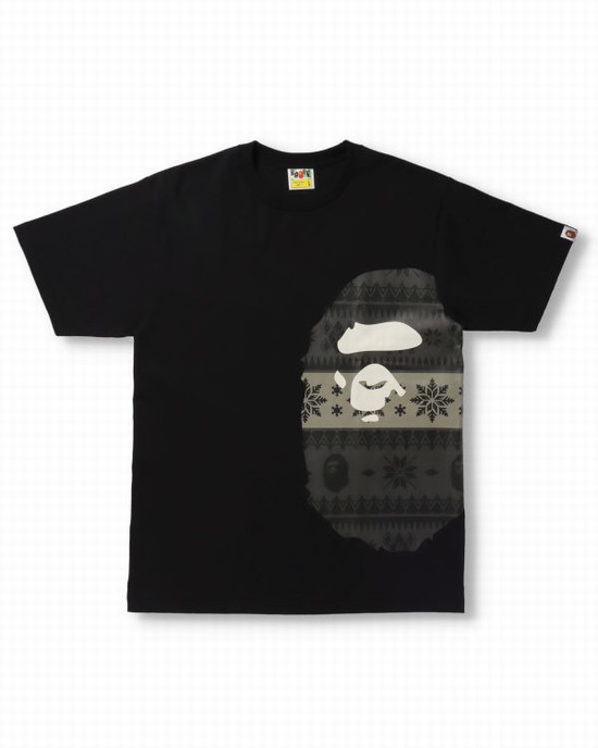 Camiseta Bape Snow Pattern Side Big Ape Head Hombre Negros | 687391-GDE