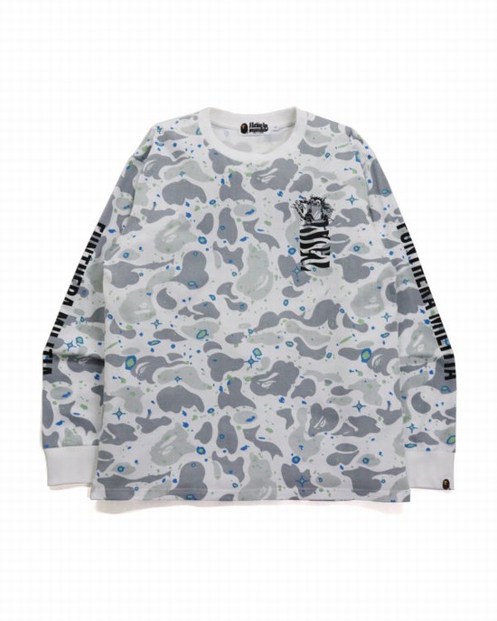 Camiseta Bape Space Camo Tiger L/S Hombre Creme | 392604-TBS