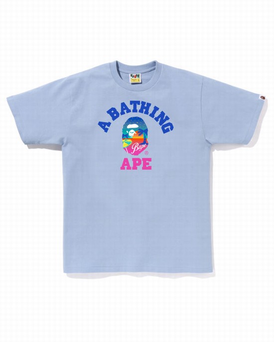 Camiseta Bape Sunset Beach Hombre Azules Claro | 372406-NDY