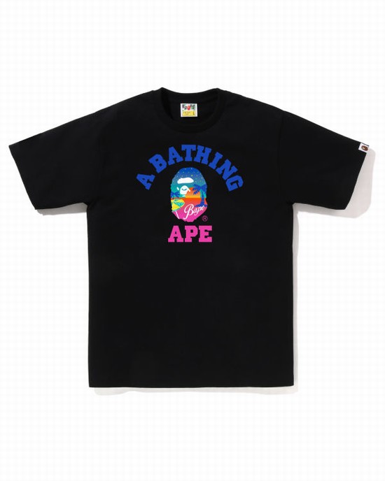 Camiseta Bape Sunset Beach Hombre Negros | 148706-WLX