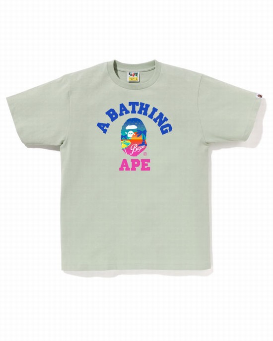 Camiseta Bape Sunset Beach Hombre Verdes Claro | 580143-THB