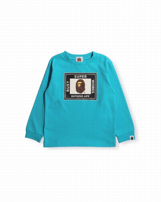 Camiseta Bape Super Busy Works L/S Niños Azules | 162407-COV