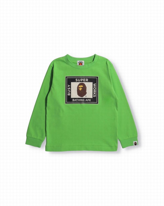 Camiseta Bape Super Busy Works L/S Niños Verdes | 623879-TGN